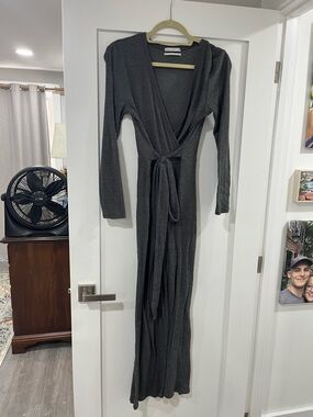 Urban Outfitters Charcoal Ribbed Wrap Jumpsuit